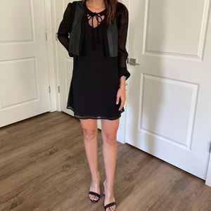 BCBG, BLACK LONG SLEEVE DRESS, W/ LEATHER VEST DETAIL, NEVER WORN, SIZE XXXS